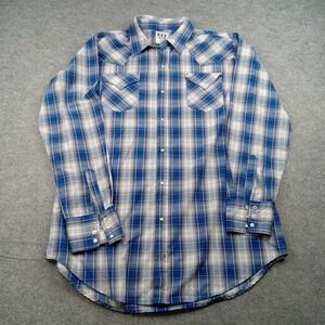 Ely Cattleman Shirt Mens XLT Long Sleeve Blue Plaid Western Snap Front Pockets